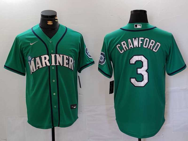 Men%27s Seattle Mariners #3 JP Crawford Teal Green Stitched Cool Base Nike Jersey